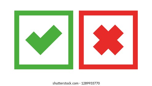 Green Check Mark and Red Cross, vector icons