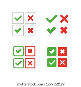 Green check mark and red cross