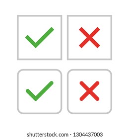 Green check mark and red cross