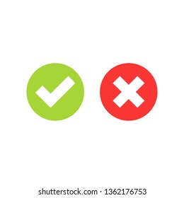 Green check mark and red cross icon. Vector.