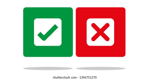 Green check mark and red cross. Right and wrong. Vector illustration - Vector