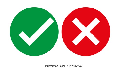 Green check mark and red cross. Right and wrong. Vector illustration - Vector