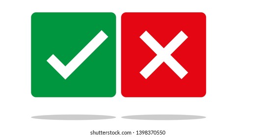 Green check mark and red cross. Right and wrong. Vector illustration - Vector