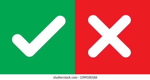 Green check mark and red cross. Right and wrong. Vector illustration - Vector