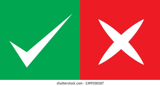 Green check mark and red cross. Right and wrong. Vector illustration - Vector