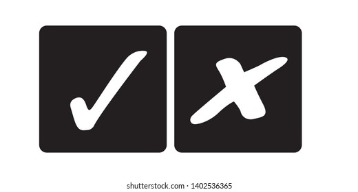 Green check mark and red cross. Right and wrong. Vector illustration - Vector