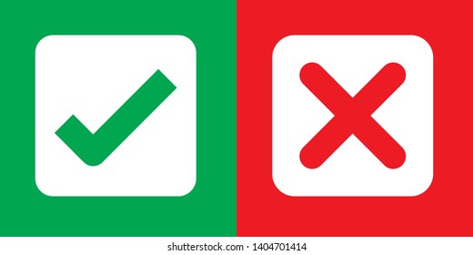 Green check mark and red cross. Right and wrong. Vector illustration - Vector