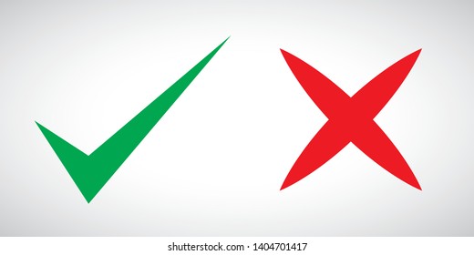 Green check mark and red cross. Right and wrong. Vector illustration - Vector