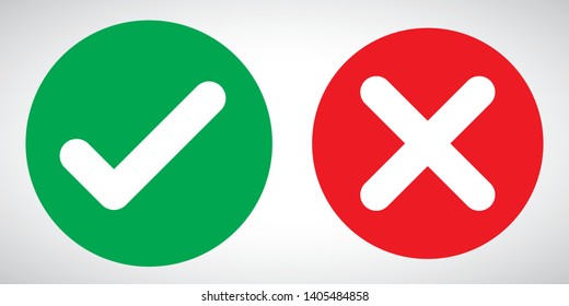 Marca verde y cruz roja. Correcto y equivocado. Ilustración del vector - Vector