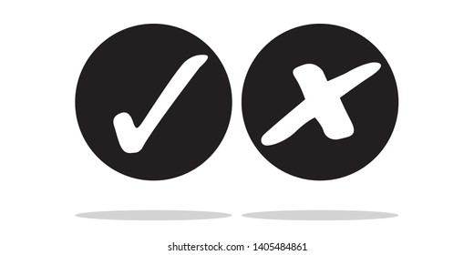 Green check mark and red cross. Right and wrong. Vector illustration - Vector