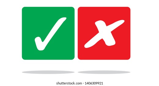 Green check mark and red cross. Right and wrong. Vector illustration - Vector