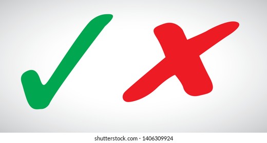 Green check mark and red cross. Right and wrong. Vector illustration - Vector