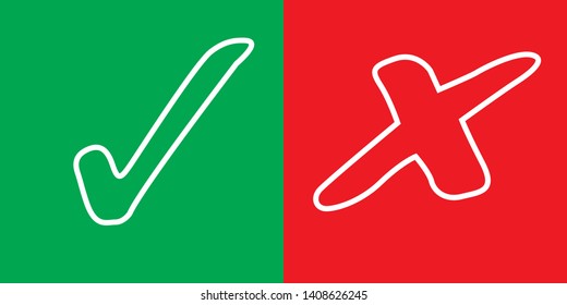 Green check mark and red cross. Right and wrong. Vector illustration - Vector