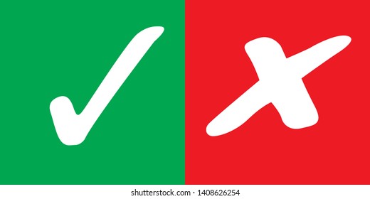 Green check mark and red cross. Right and wrong. Vector illustration - Vector