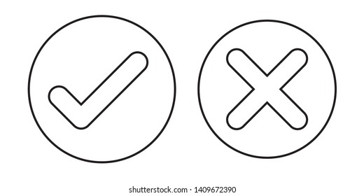 Green check mark and red cross. Right and wrong. Vector illustration - Vector