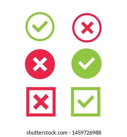  Green check mark and red cross. Symbol for web site Computer and mobile vector.