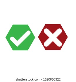 Green check mark and red cross. Right and wrong. Vector illustration - Vector