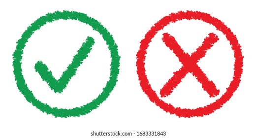Marca verde y cruz roja sobre fondo blanco. Iconos vectoriales.