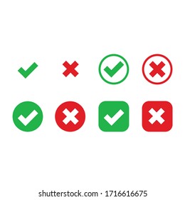 Green check mark and red cross icon symbol vector