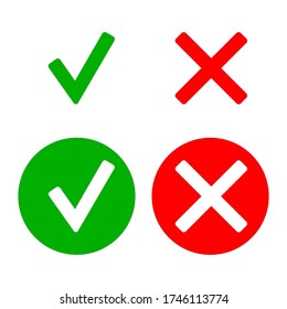 Green check mark and red cross, vector icons. Like dislike icon vector symbol.