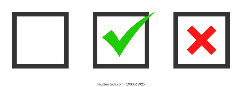 Grünes Häkchen und rotes Kreuz-Symbol.Set einfache Symbole im flachen Stil: Ja Nein, genehmigt abgelehnt, akzeptiert abgelehnt, richtig falsch, korrekt falsch, grün rot, OK nicht OK. Vektorgrafik