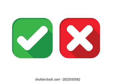 Grünes Häkchen und rotes Kreuz-Symbol, korrekte und falsche Zeichenvektorgrafik.

