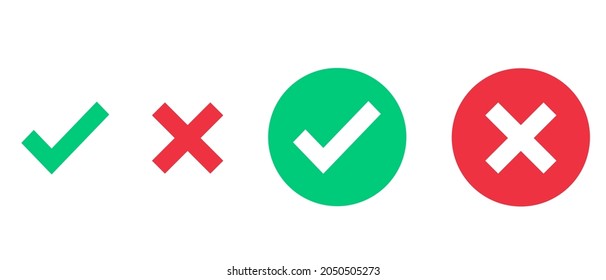 Green check mark, red cross mark  vectir icons set