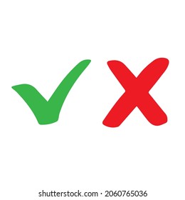 Green check mark and red cross symbol. Vector illustration.