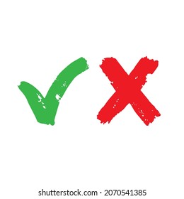 Grüne Markierung und rotes Kreuzsymbol mit gestrichenen Linien. Vektorgrafik.