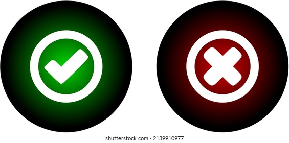 Green check mark and red cross icon.Set of simple icons, Yes-No, Approved-Disapproved, Accepted-Rejected, Right-Wrong, Correct-False, Green-Red, Ok-Not Ok. Vector illustration