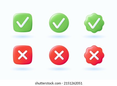 Green check mark and red cross mark icon set