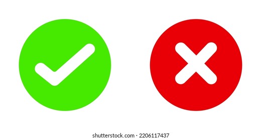Green check mark and red cross icon design. Vector illustration - Simple set of choice icons. Yes or No, Right or Wrong, Correct or False, Ok or Not, Good or Bad, Approved or Disapproved, and others. 