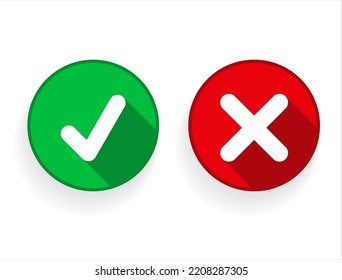 Marca de verificación verde y conjunto de iconos de marca roja 