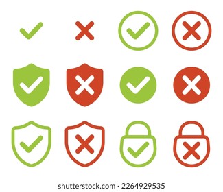 Green check mark, red cross mark icon set.