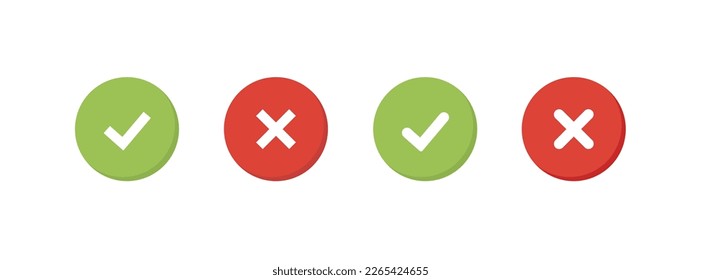 Marcado de verificación verde e iconos de marca roja en el fondo. Ilustración del vector 