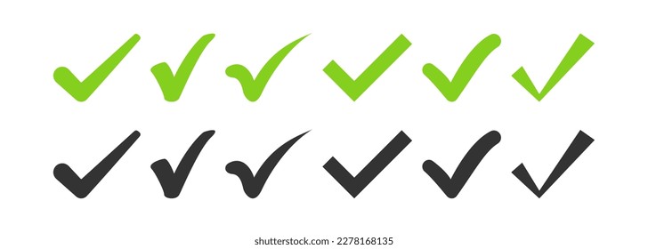 Green check mark and red cross icon set. Circle and square. Tick symbol in green color, vector illustration.