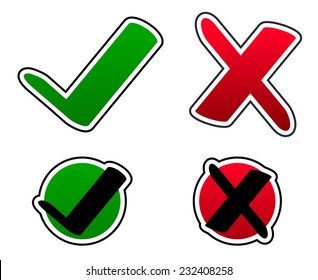 Green check mark and red cross set