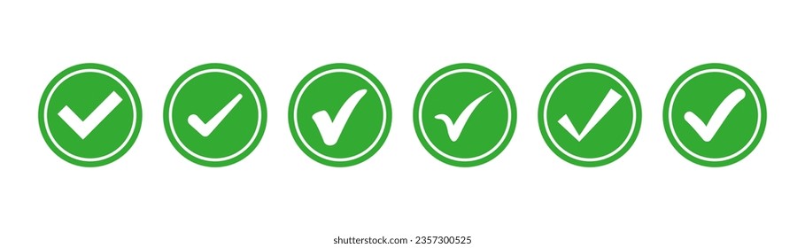 Green check mark and red cross icon set. Circle and square. Tick symbol in green color, vector illustration.