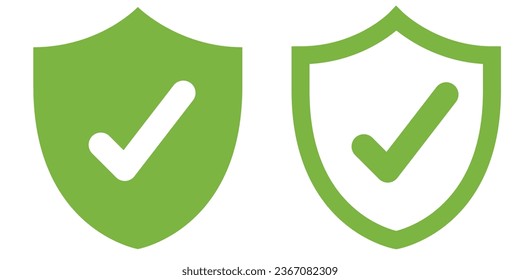 Green check mark, red cross mark icon set. Shield with check mark icon set. Vector illustration