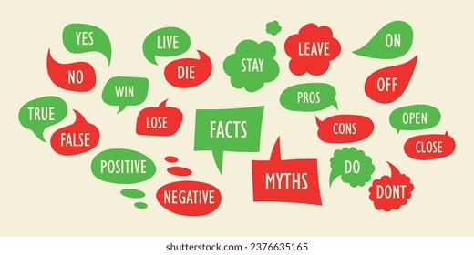 Green check mark and red cross color elements. Win- lose, true-false, do-dont, on-off vector icon. Digital illustration for web page