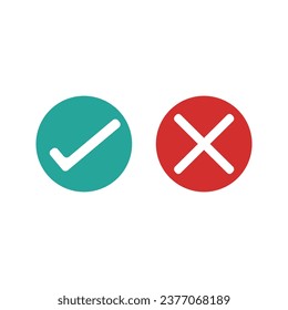 green check mark and red cross. Circle and rounded corners.  correct and wrong icon.