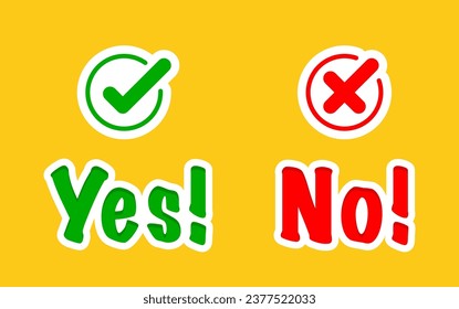 Marca de verificación verde e icono de cruz roja.Conjunto de iconos simples en estilo plano: Sí-No, Aprobado-Desaprobado, Aceptado-Rechazado, Correcto-Equivocado, Correcto-Falso, Verde-Rojo, Ok-No Ok. Ilustración del vector