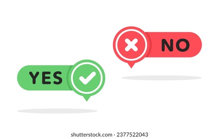 Green check mark and red cross icon.Set of simple icons in flat style: Yes-No, Approved-Disapproved, Accepted-Rejected, Right-Wrong, Correct-False, Green-Red, Ok-Not Ok. Vector illustration