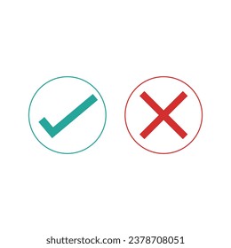 green check mark and red cross. Circle and rounded corners.  correct and wrong icon.