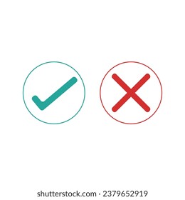 green check mark and red cross. Circle and rounded corners.  correct and wrong icon.