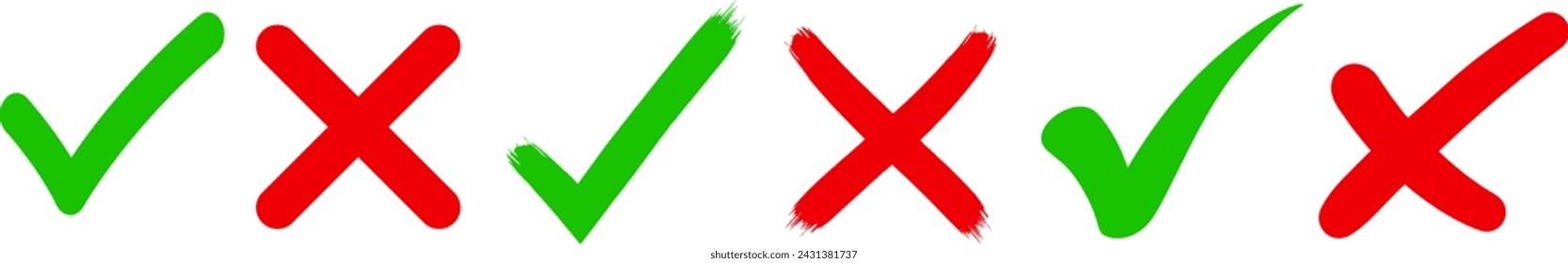 Green check mark and red cross mark in circle. Vector illustartion	
