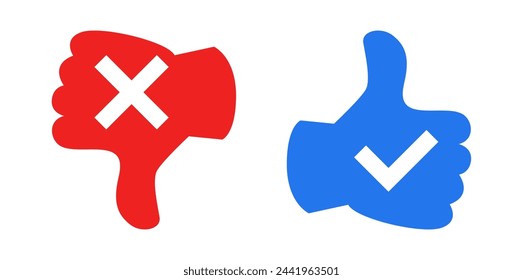 Green check mark and red cross, yes or no sign vector icons