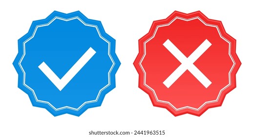 Green check mark and red cross, yes or no sign vector icons