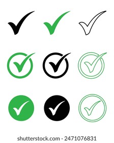 Green check mark and red cross icon set.