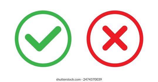 Green check mark and red cross mark icon. Vector illustration